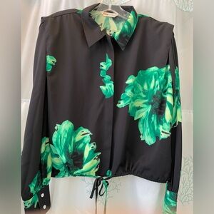 Elegant Black and Green Floral Women's Blouse